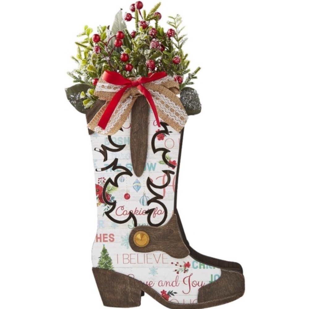 The Pioneer Woman Multi-Color Holiday Wooden Tabletop Christmas Decorative Boot